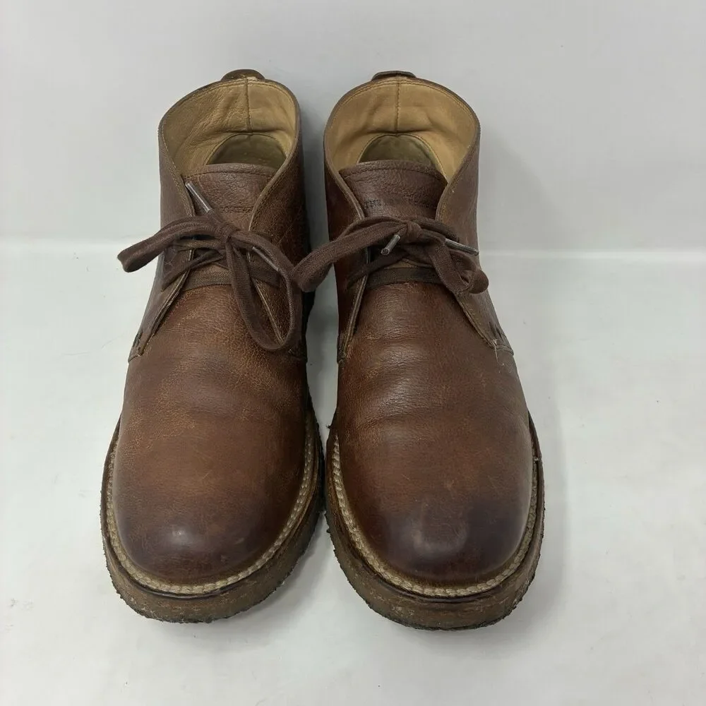 Frye Phillip Crepe Chukka Boots Brown Leather Mens Size 10D With Lace-Up Closure
